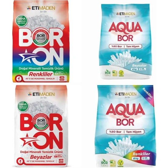 Eti Maden Aqua Bor Renkli 4 kg+ Aqua Bor 4 kg Beyazlar++Boron 4 kg Beyazlar+ Boron 4 kg Renkliler