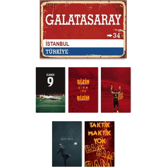 Tablox galatasaray Ahşap Poster Altılı Set 1(20*30CM) + 5(10*15CM)