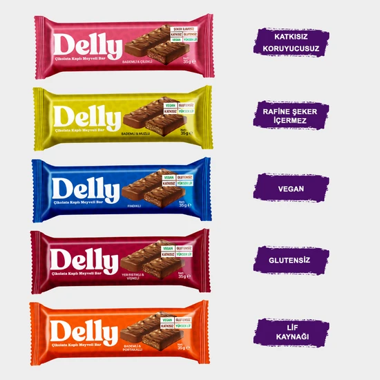 Delly Çikolata Kaplı - Meyveli Bar Karışık Kutu 35g X 12 Adet