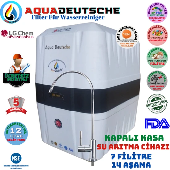 LG CHEM Aqua Deutsche Ücretsiz Montaj Beyaz Renk 12 Lt 7 Filtre 14 Aşamalı Su Arıtma Cihazı.