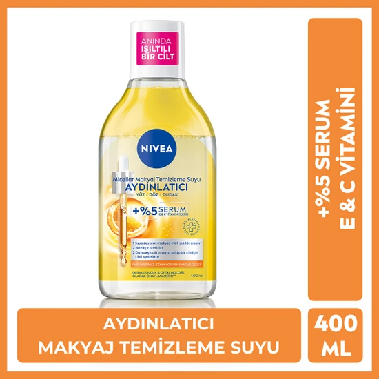 Nivea Aydınlatıcı Micellar Makyaj Temizleme Suyu 400ml, Serum Içerikli, Donuk Ve Hassas Cilt Tipleri