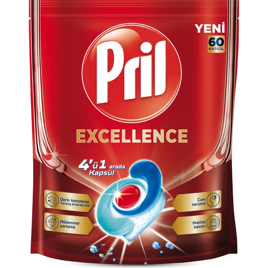 Pril Excellence 4 ü 1 Arada Bulaşık Makinesi Deterjanı 60 Kapsül