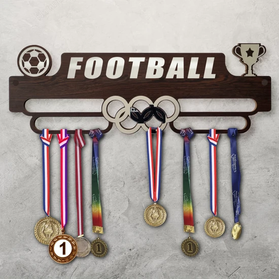 Clever Toys Futbol Sporcu Madalya Askısı M / Football Sporcu Ödül Duvar Askılı Madalyalık Kahverengi Madalya Tutucu