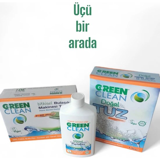 U Green Clean Bulaşık Makinesi Tableti 30 Adet  + Doğal Tuz 1,5 kg + Parlatıcı 500 ml