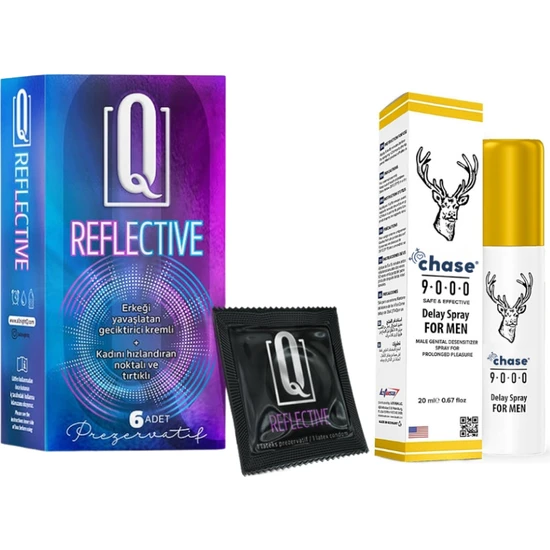 Chase Q Reflective 6'lı Kremli Tırtıklı Prezervatif + Geciktiricili Sprey