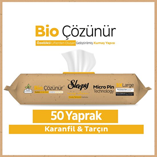 Sleepy Easy Clean Bio Çözünür Karanfil ve Tarçın Yüzey Temizlik Havlusu 50 Yaprak