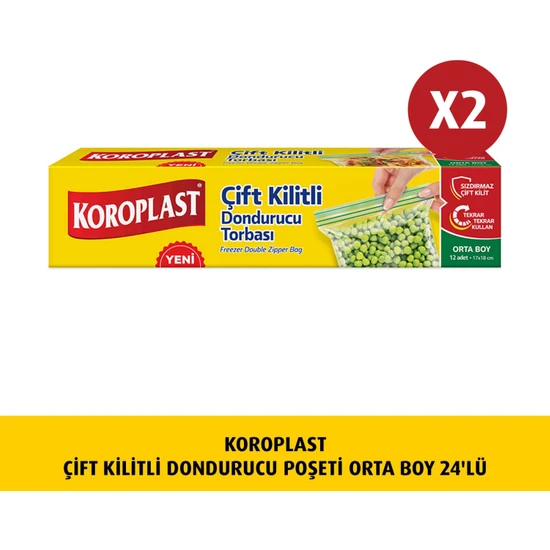 Koroplast Çift Kilitli Dondurucu Poşeti Orta Boy 12LI x 2 Ad