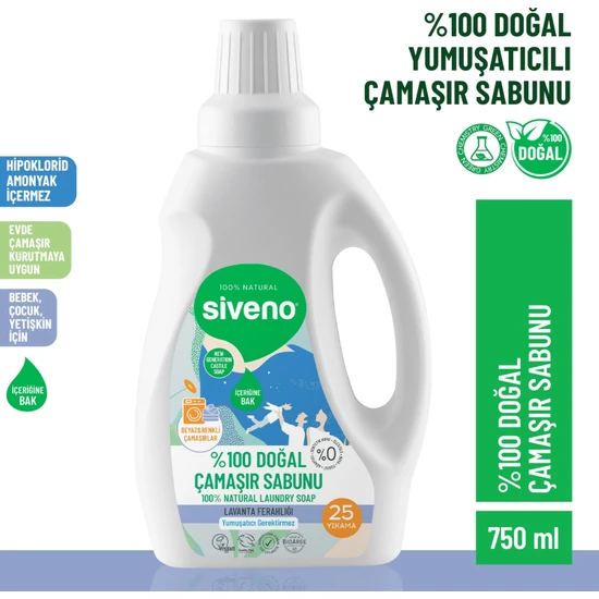 Siveno %100 Doğal Çamaşır Sabunu %100 Bitkisel Deterjan Yumuşatıcı Gerektirmez Konsantre Vegan 750 ml