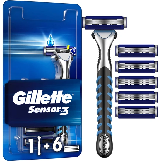 Gillette Sensor3 Tıraş Makinesi + 6 Yedek Tıraş Bıçağı