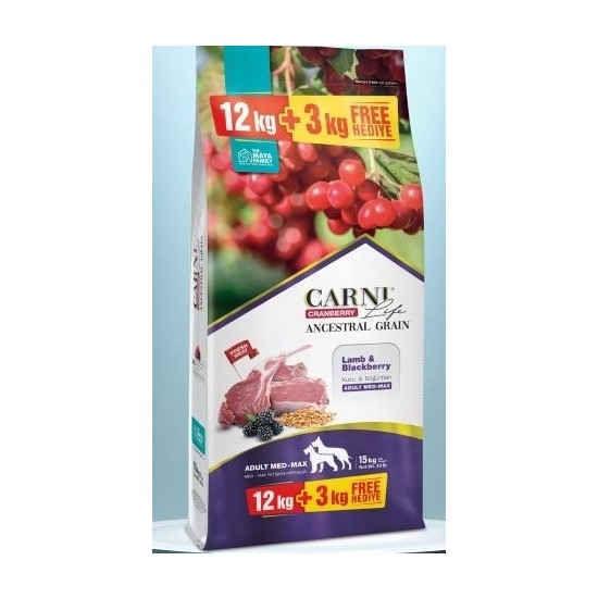 Carni Life Cranberry Ancestral Grain Yetişkin Köpek Medium Maxi Kuzu & Böğürtlen 12+3 Kg