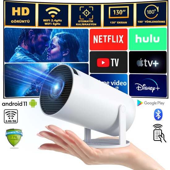 Robeve Mini Projeksiyon Taşınabilir Projeksiyon Cihazı Hd Projeksiyon Cihazı Android 11 Android Tv Projeksiyon Cihazı Ev Sinema Projeksiyon Akıllı Hoparlörlü Projeksiyon Wifi Bluetooth Taşınabilir