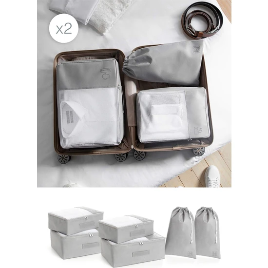Ocean Home Textile 6'lı Gri Valiz Düzenleyici Bavul İçi Organizer Set