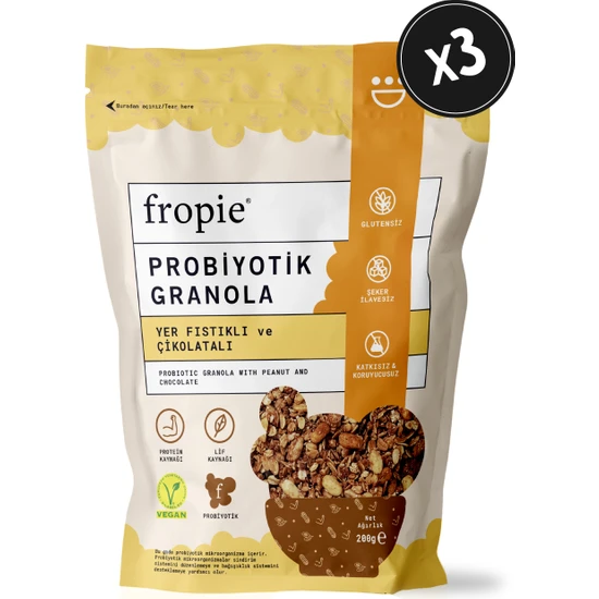 Fropie Probiyotik Granola  Yer Fıstığı & Çikolata 200 gr x 3 Adet