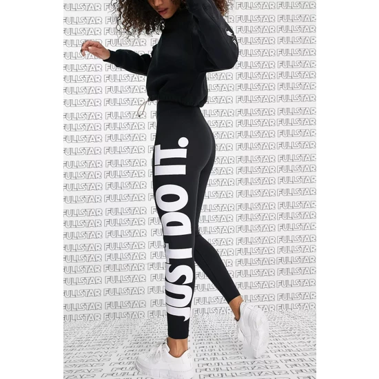 Nike Sportswear High Rise Printed Leggings Cotton Pamuklu Baskılı Yüksek Belli Tayt Siyah