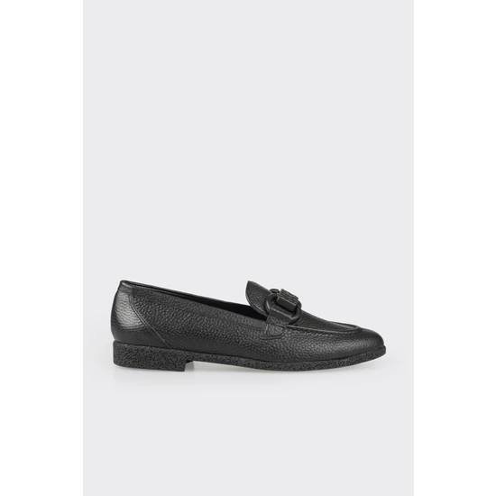 Elle Shoes Siyah Deri Kadın Loafer