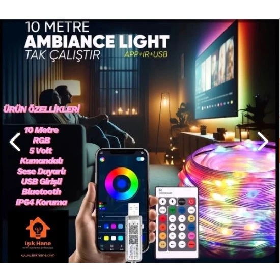 10 Metre Rgb Ses Kontrollü Kumandalı Telefon Kontrollü Kayar Magic LED Müzik Rgb Şerit Su Geçirmez