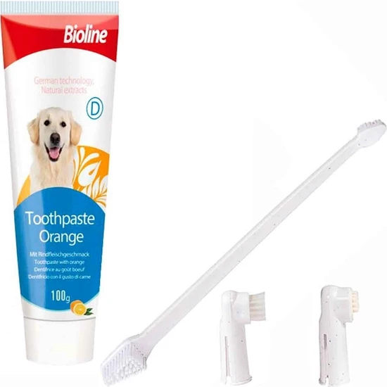 Bioline Köpek Diş Macunu Ve Diş Bakım Seti Portakal Aromalı 100 Gr