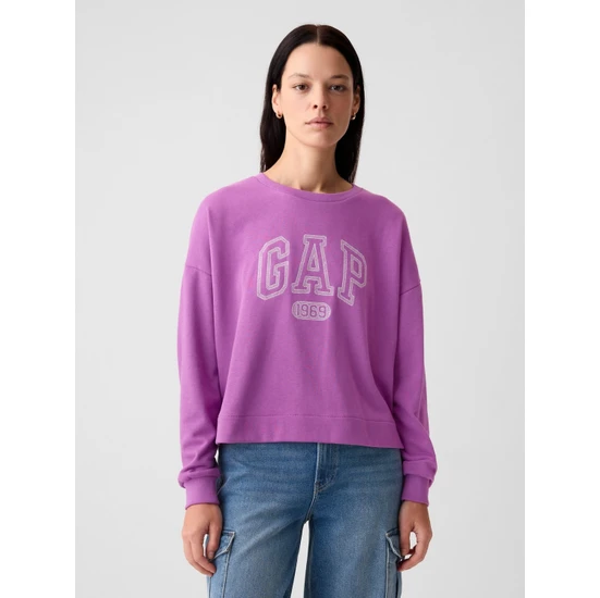 Gap Kadın Pembe Gap Logo Fransız Havlu Kumaş Sweatshirt