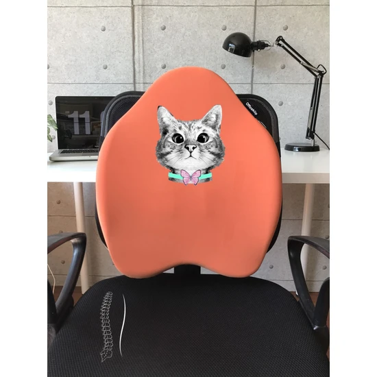 Officekup X-Large Visco Bel Destek Gamer Oyuncu Koltuk Yastığı Turuncu Kedi