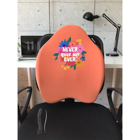 Officekup X-Large Visco Bel Destek Gamer Oyuncu Koltuk Yastığı-Turuncu Never Give Up