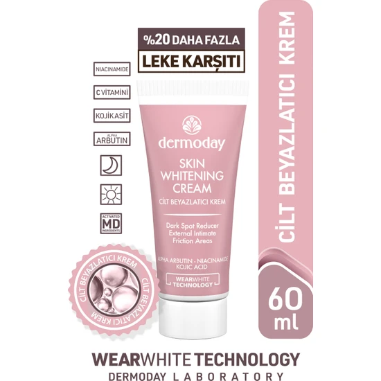 Dermoday Wearwhite Cilt Beyazlatıcı Leke Karşıtı Parfümsüz Bakım Kremi. Alpha Arbutin, Kojik Asit 60ml