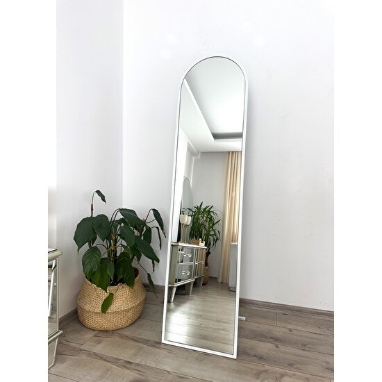 Effe Yapı Dekor Beyaz Metal Çerçeveli 160X40 cm Oval Ayaklı Boy Aynası