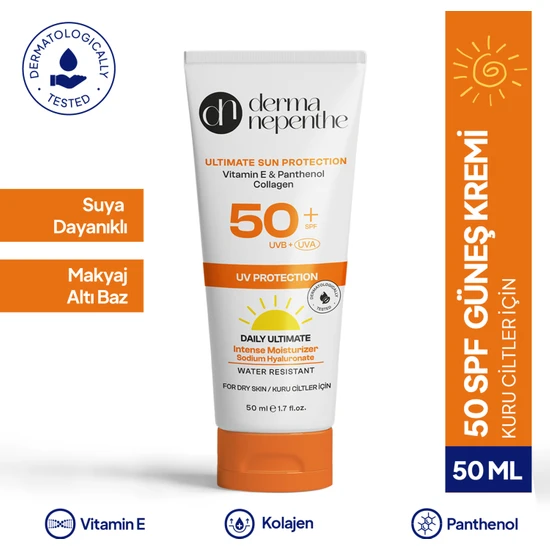 Derma Nepenthe 50+ Spf Yüksek Koruyucu Güneş Kremi - Yoğun Nemlendirici, Hyaluronic Acid - Kuru Ciltler İçin 50 ml