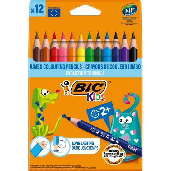 Bic Kids Evolution Üçgen Jumbo Kuru Boya Kalemi 12 Renk