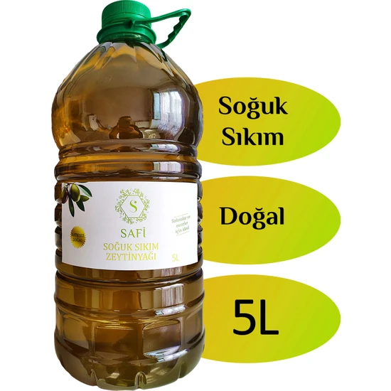 Safi Salatalar ve Mezeler İçin Soğuk Sıkım Zeytinyağı 5 Litre Katkısız Doğal