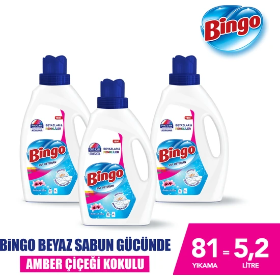 Bingo Sıvı Performans Çamaşır Deterjanı Amber Çiçeği 1755 ml 3lü