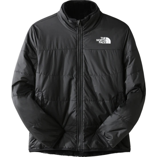 The North Face Siyah Erkek Çocuk Fermuarlı Düz Çift Taraflı Mont NF0A7UMRJK31 G Reversıble Mossbud J