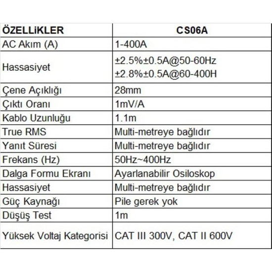 Unit Ut CS06A 400A Ac Akım Kelepçe Sensörü Ölçü Aleti Fiyatı