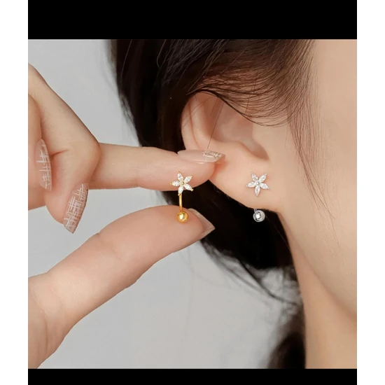 Ares Collection Zirkon Taşlı Çiçek Model 1 Adet Kulak Memesi Helix Tragus Rook Uyumlu Piercing Küpe