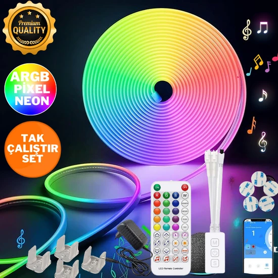 Neeko 5mt Şerit Neon LED Animasyonlu Kumandalı ve Telefon Kontrollü Sese ve Müziğe Duyarlı Magic LED Argb