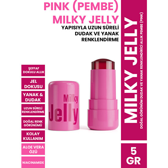 Procsın Milky Jelly Doğal Görünüm Dudak ve Yanak Renklendirici Allık Pembe (Pink) 5 gr