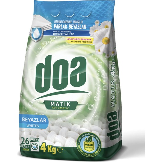 Doa Matik Beyazlar Toz Deterjan 4 kg 26 Yıkama Derinlemesine Temizlik ve Uzun Süreli Ferahlık