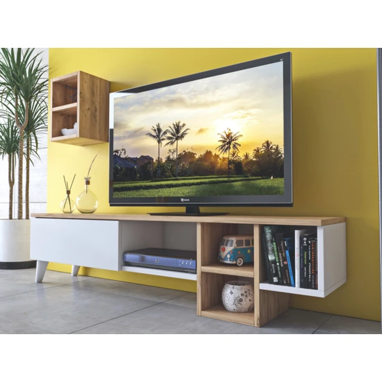 Eco Room Sezen Tv Ünitesi - Atlantik Çam / Beyaz - 140 cm