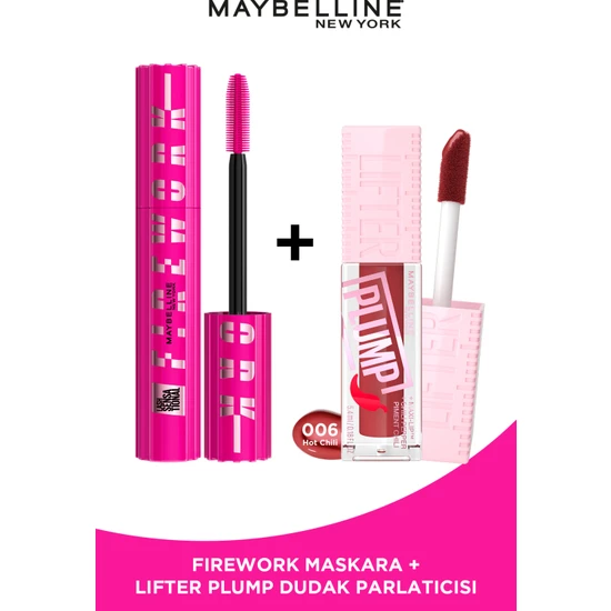 Maybelline New York Lash Sensational Firework Maskara + Maybelline New York Lifter Plump Dudak Parlatıcısı- 006 Hot Chili