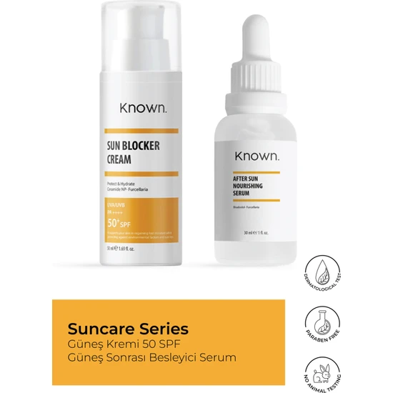 Known. Known Güneş Kremi ve Güneş Sonrası Besleyici ve Yatıştırıcı Serum Seti