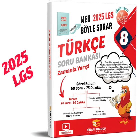 Sinan Kuzucu Yayınları 8. Sınıf 2025 LGS MEB Böyle Sorar Türkçe Soru Bankası Video Çözümlü