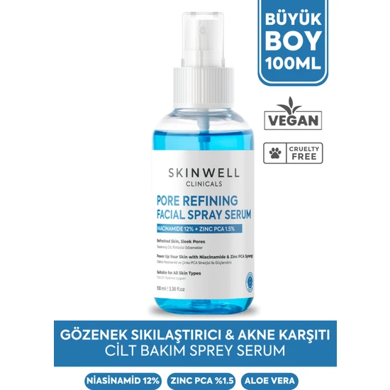 SKINWELL Gözenek Sıkılaştırıcı & Yoğun Nemlendirici Yüz Bakım Sprey Serum 100 ml