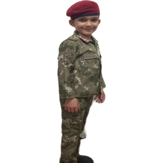 Fikret Çakır Terzi Yeni Tip Askeri Kamuflaj Gömlekli Çocuk Takımı-Kostüm Bordobereli