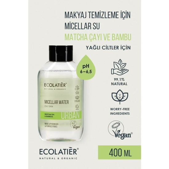 ECOLATIER Micellar Yüz ve Makyaj Temizleme Suyu Yağlı Ciltlere, Misel Su Yağlı Ciltler İçin, Nemlendirici Yenileyici