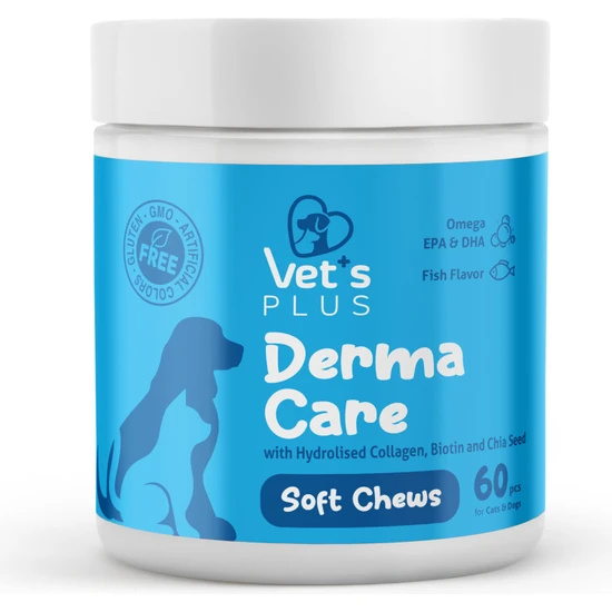 Vet's Plus Derma Care Çiğnenebilir Tablet 60'lı (Kedi ve Köpekler için Deri ve Tüy Sağlığı Destekleyici)