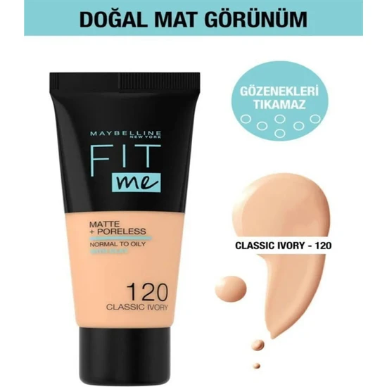 SDR New York Fit Me Matte+Poreless Fondöten - 120 Classic Ivory