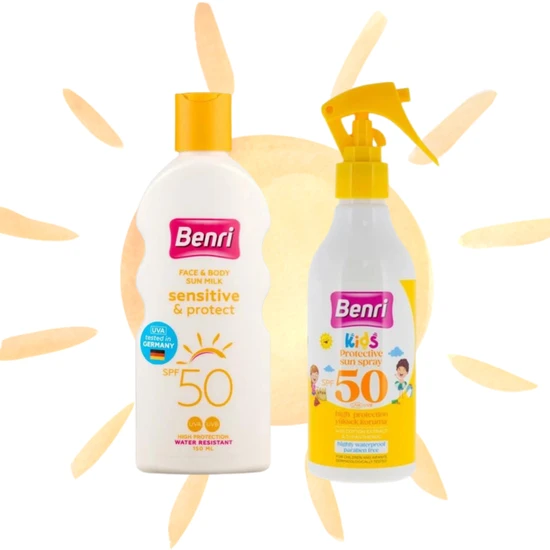 Benri Hassas & Koruma Güneş Sütü - Benri Yüksek Korumalı Çocuk Güneş Spreyi 50 Spf 2'li Set 150 ml