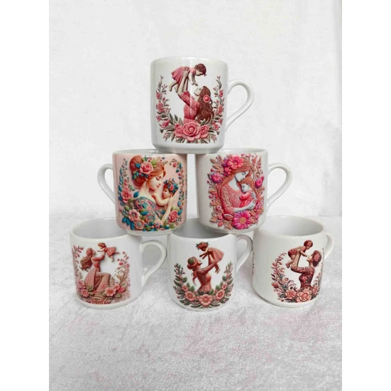 Mugs And Love Özel Tasarım 3D Baskı 12 Parça Türk Kahvesi Fincanı Seti