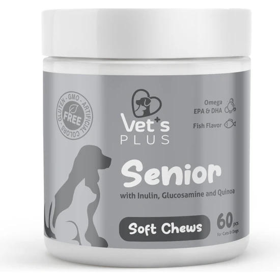 Vet's Plus Senior Çiğnenebilir Tablet 60'lı (Kedi ve Köpekler için Inulin ve Glukozamin Desteği)