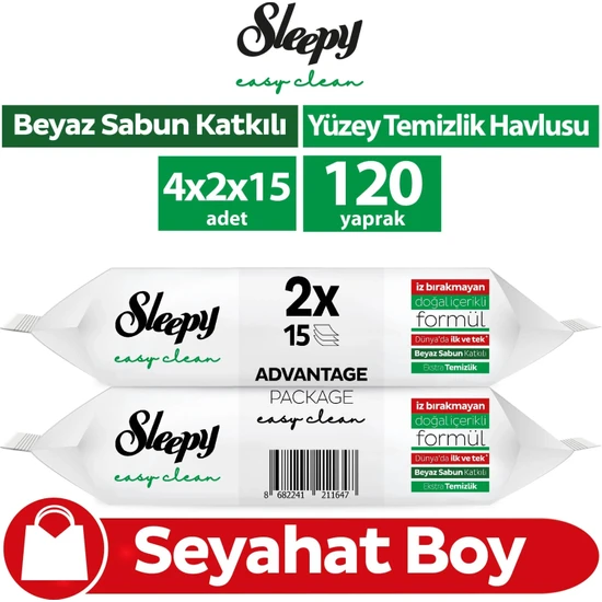 Sleepy Easy Clean Yüzey Temizlik Havlusu Seyahat Boy 4x2x15 (120 Yaprak)