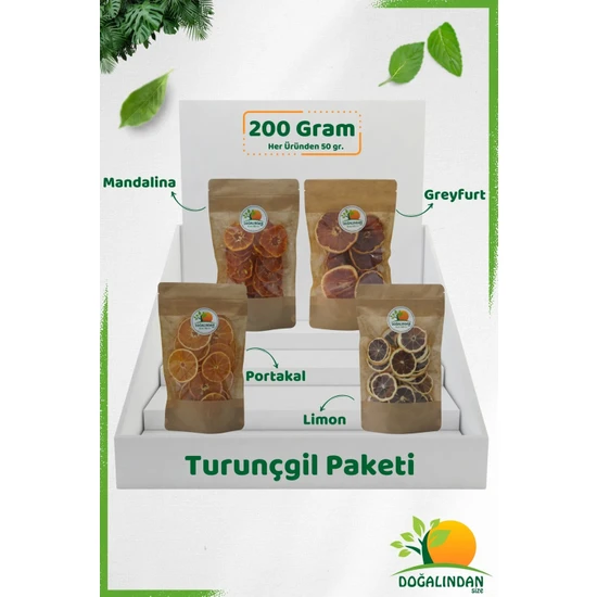 Doğalından Size Kurutulmuş Şekersiz Turunçgil Paketi 200 gr. (Portakal,limon,greyfurt,mandalina)